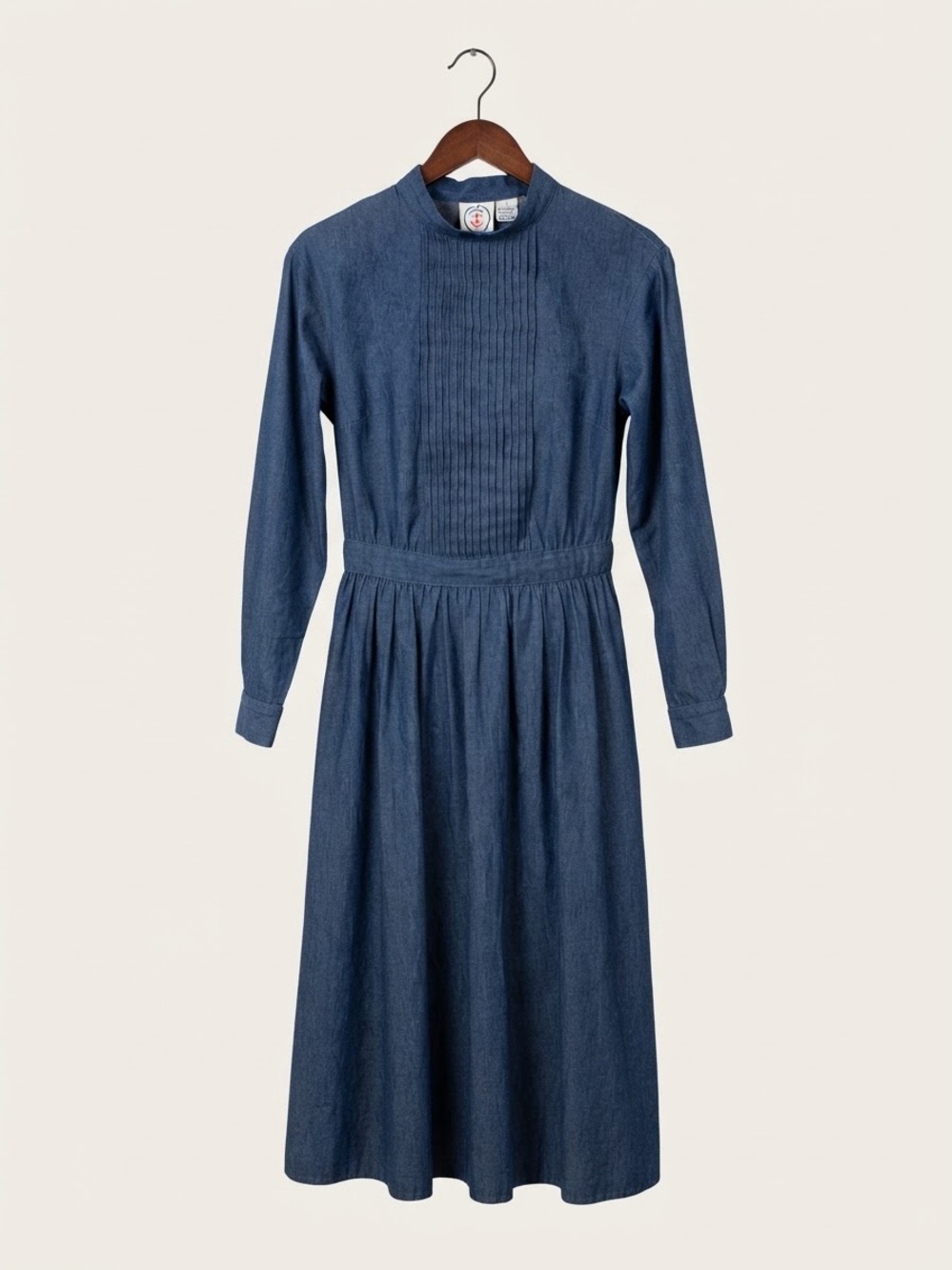 Long Sleeve Pintuck Denim Midi Dress - Blue